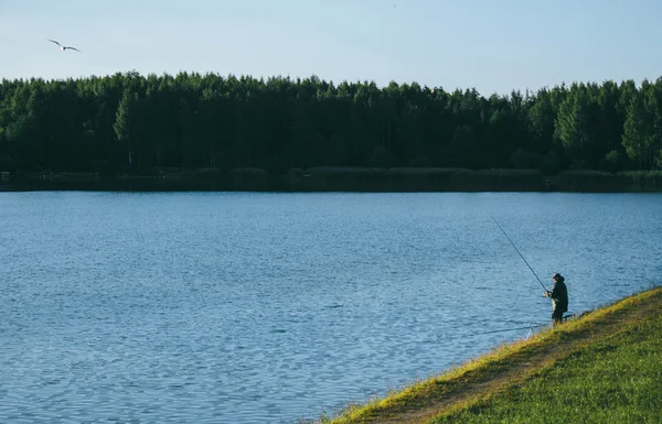 Pescador no lago — Fotografia de Stock