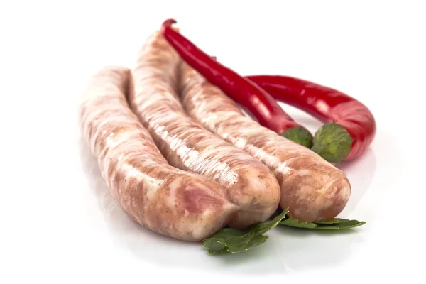 Grilled sausage with red hot pepper — Stock Photo, Image