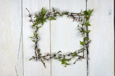 çerçeve çiçek beyaz tahtalar üzerinde