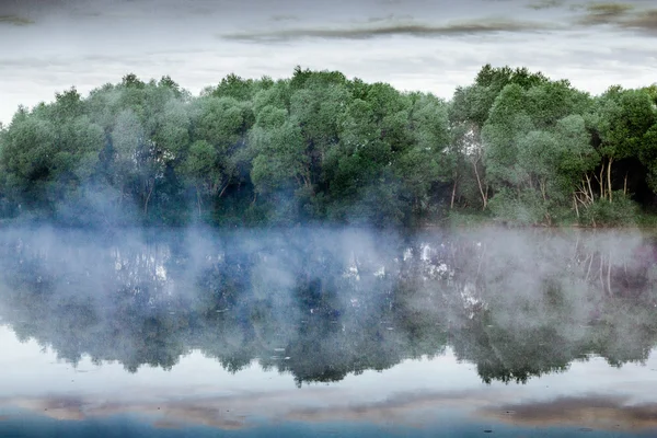 Morgon sjön i dimma — Stockfoto