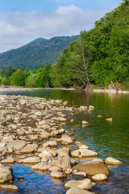 Yatay, dağlar, ağaçlar ve Nehri ön