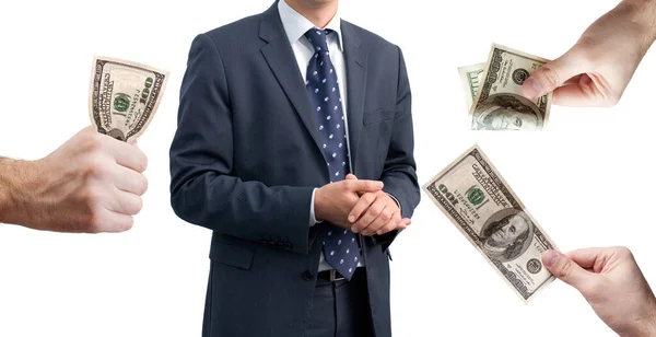 Businessman Given Money Bribery Corruption Concepts Isolated White Background — Stock Photo, Image