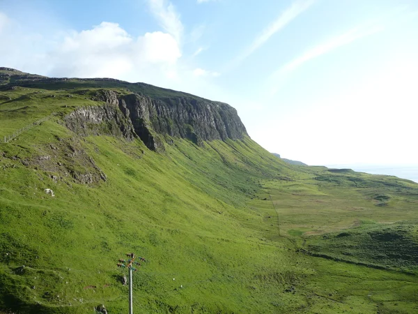 Klippor och grönskande betesmarker som rinner ner till havet på Isle of Mull, Skottland — Stockfoto