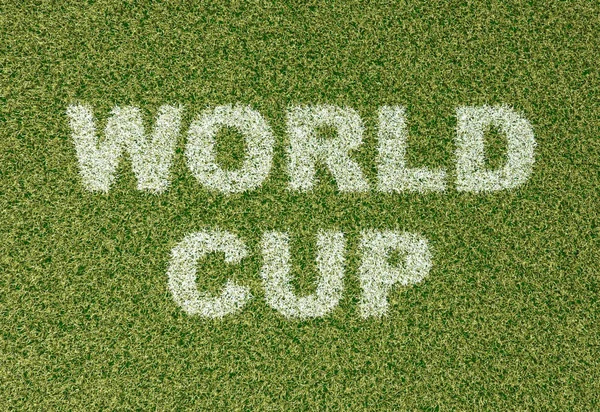 Světový pohár - tráva písmena na fotbalové hřiště — Stock fotografie
