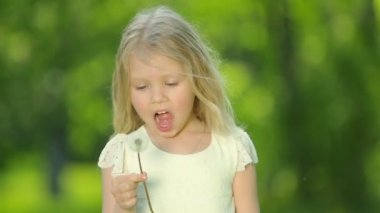 küçük kıvırcık kız üfleme karahindiba.