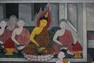 Antika Tay tarzı resim sanatı Wat Pho, tapınak duvarındaki Buda'nın hikayesi