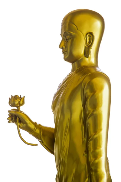 Gyllene Buddha lämna lotus staty sedd från sidan isolerade. — Stockfoto