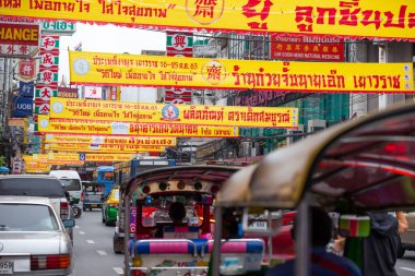 Vegetarian food festival (J Festival) at Yaowarat or Bangkok Chinatown road will decoration with yellow flag.18 October 2020, Bangkok,THAILAND.
