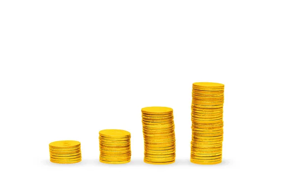 Złota Moneta Ułożone Krok Nisko Wysokiego Dla Oszczędności Złote Pieniądze — Zdjęcie stockowe
