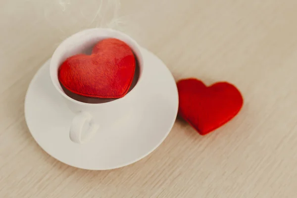 Coeur Rouge Dans Tasse Café Tasse Pour Amour Boire Café — Photo