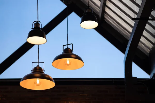 Interior lighting decoration loft home roof hanging light bulb retro vintage industrial style.