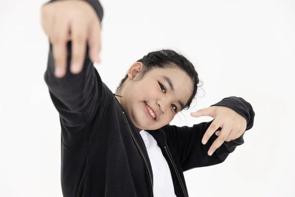 Närbild Asiatisk Flicka Tonåring Dansande Hiphop Barn Njuta Dans Hand — Stockfoto