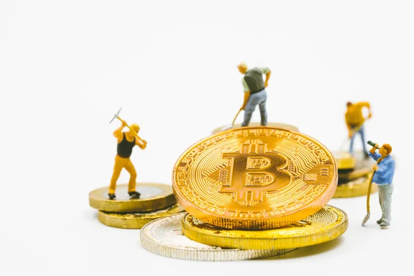 Bitcoin Mineros Modelo Trabajador Miniatura Excavación Dinero Digital Concepto Criptomoneda — Foto de Stock