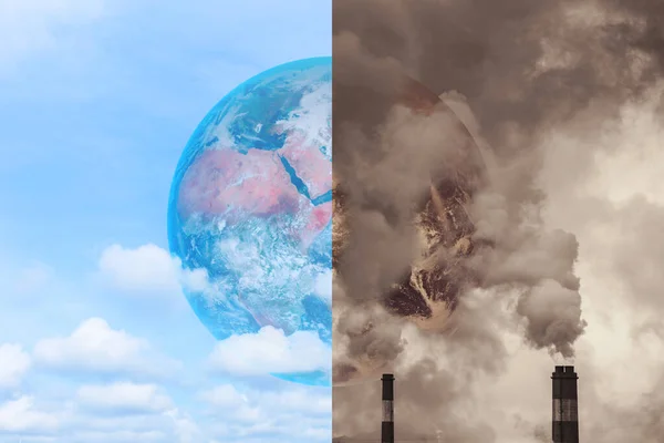 与清洁地球相比 污染地球的温室效应和全球变暖危机意识的概念 — 图库照片