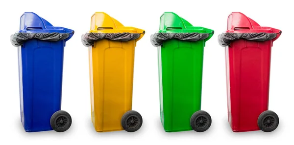 屋外の大きなゴミのビン別のリサイクル廃棄物のための複数の色 — ストック写真