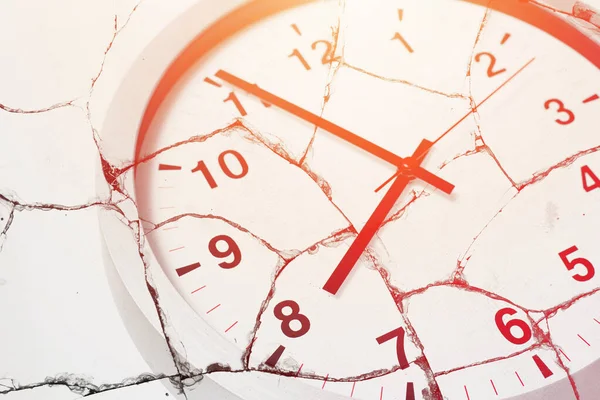 Time Clock Overlay Repedés Beton Textúra Szünet Egy Idő Koncepció — Stock Fotó