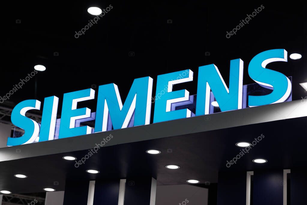 Siemens AG Brand logo, German multinational technology focused on industrial automation, building transport and health and energy technology. 10 September 2025, Bangkok, THAILAND.