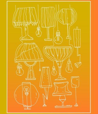 El çizmek lamba ve ampuller lambalı zemin üzerinde gradyan arka planı.