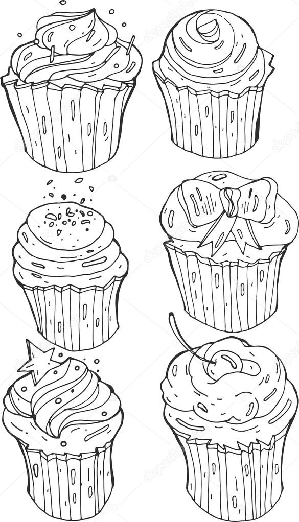 Illustration De Cupcakes Noir Et Blanc Vecteur Avec La Crème
