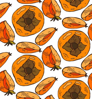 Vector hand painted  seamless pattern with persimmon.Perfect for wallpaper, wrapping paper, textile, package design.