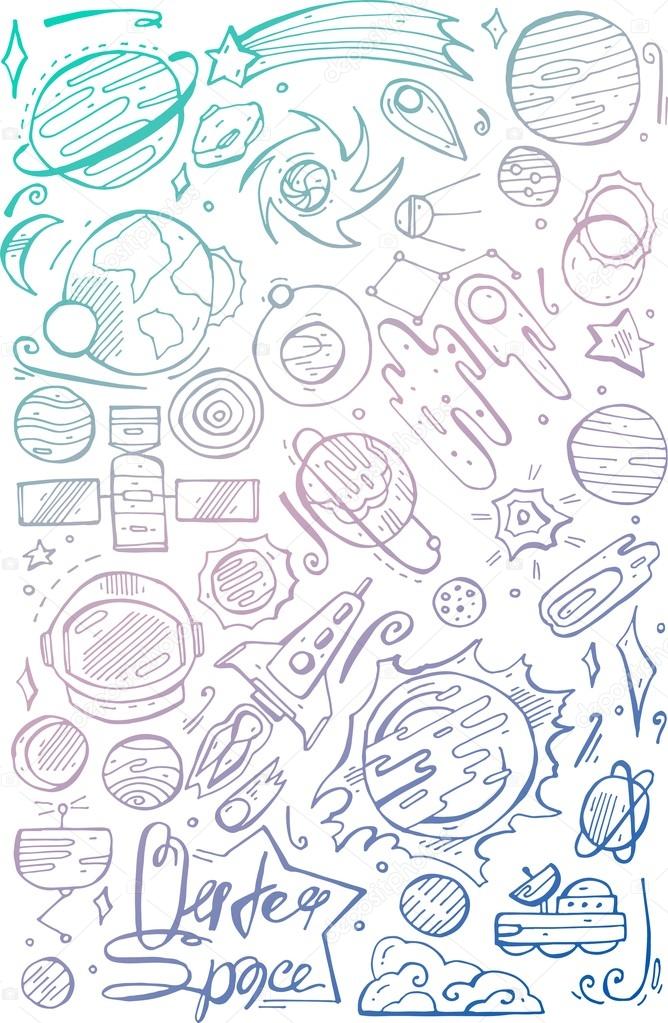 Picture Draw Solar System Hand Draw Color Gradient Outer Space Icons Hand Drawn Solar System With Sun Planets Asteroids And Other Outer Space Objects Cute And Decorative Doodle Style Line Art