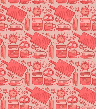Mutfak mutfak eşyaları seamless modeli. El doodle şekil çizin. Retro tarzı.