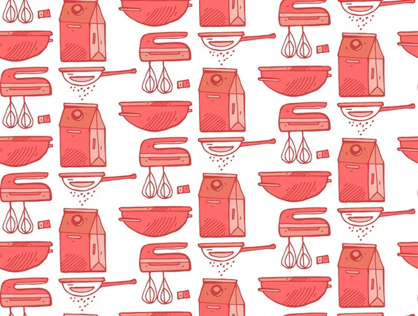 Kitchen utensils seamless pattern.Hand draw doodle  illustration.Kitchenware and cooking utensils colorful.Perfect background with cooking equipment can be used as a background for menu, bakery market — Stock Vector