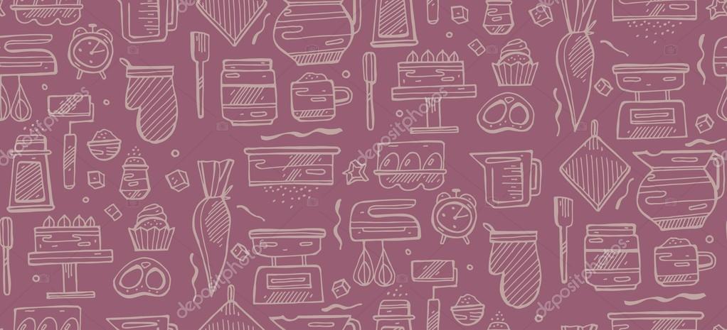 Bakery  vector hand draw tools  line seamless  pattern.