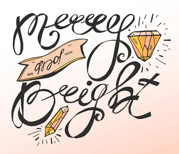 Merry y Bright. Cartel tipo caligrafía vector de letras a mano — Archivo Imágenes Vectoriales