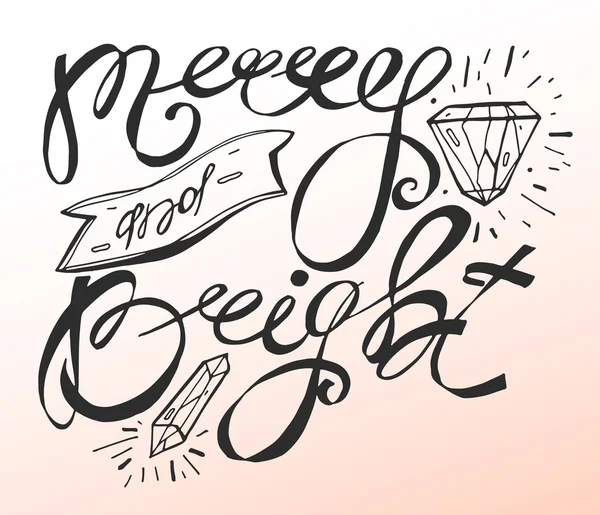 Merry y Bright. Cartel tipo caligrafía vector de letras a mano . — Archivo Imágenes Vectoriales