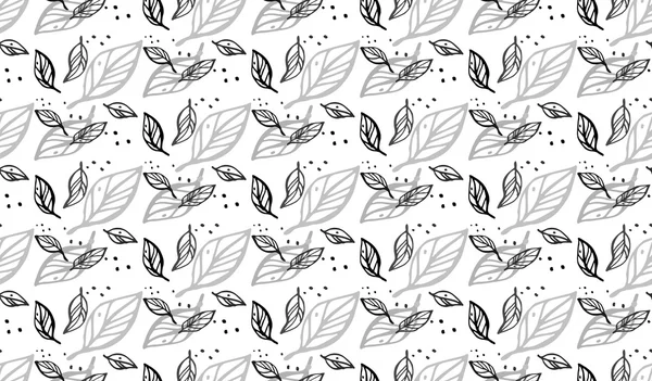 Decorative seamless black and white pattern with leaves. Endless stylish texture. Template for design textile — Stock Vector