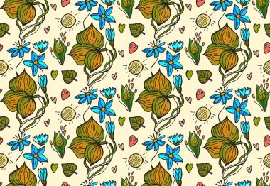 Boyalı çiçekler dikişsiz vektör arka plan