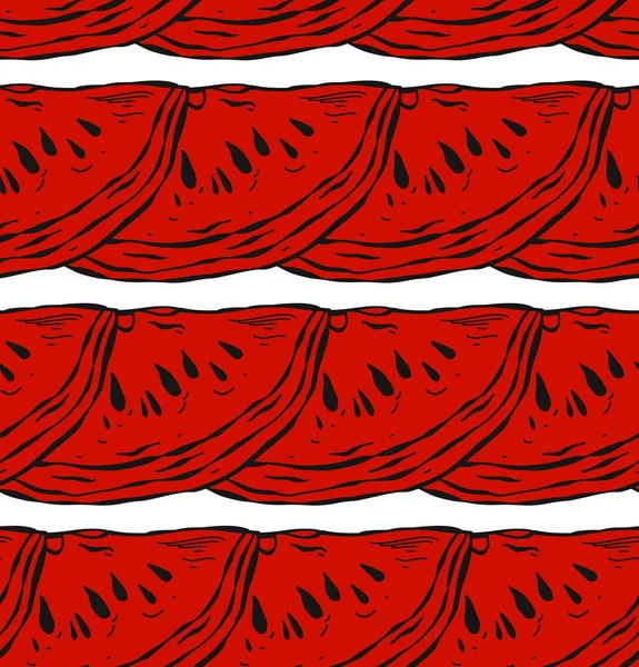 Dibujado a mano rayas vector rojo patrón sin costura de rodaja de sandía — Vector de stock