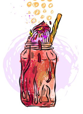 El çizilmiş vektör dokulu milkshake illüstrasyon