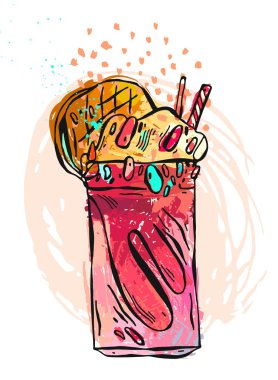 El çizilmiş vektör dokulu milkshake illüstrasyon