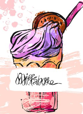 El milkshake vektör dokulu kart çizin. Meyve yüzlü.