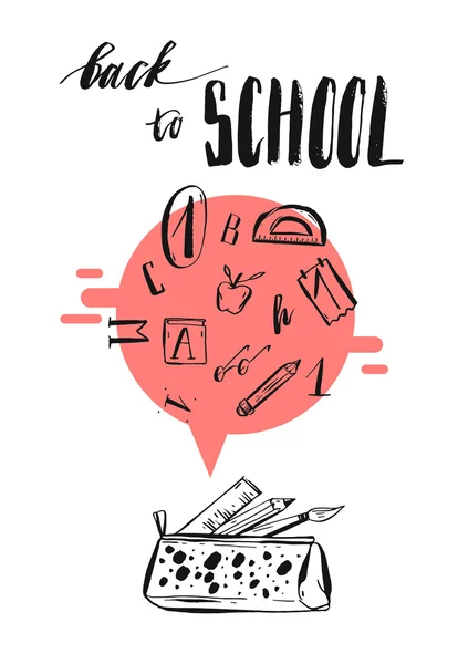 Retour à l'école avec fournitures scolaires — Image vectorielle