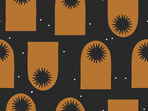 Hand drawn vector abstract flat stock graphic icon illustration sketch seamless pattern with celestial moon,sun and stars, mystic and simple collage shapes isolated on black background