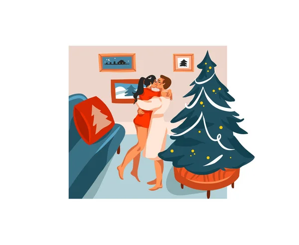 El çizimi vektör soyut eğlence stoku düz Mutlu Noeller, ve mutlu yeni yıl karikatürü içinde beyaz arka planda izole edilmiş şirin Xmas aile resimlerinin olduğu.