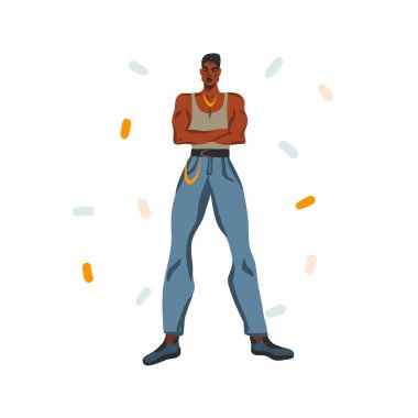 El çizimi vektör soyut stok grafik çizimi beyaz arka planda izole edilmiş siyah Afrikalı Amerikan güzellik adam portresi ile