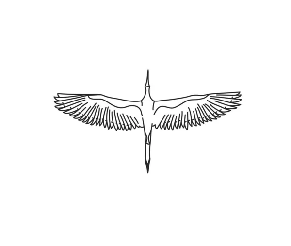 Illustrazione grafica piatta stock astratta vettoriale disegnata a mano con elementi logo, icona della linea di gru uccello arte in stile semplice per il branding, isolato su sfondo bianco — Vettoriale Stock