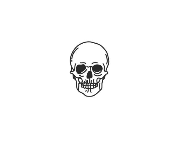 Ручная рисованная векторная абстрактная складская плоская графическая иллюстрация с элементами логотипа, икона искусства священной линии черепа в простом стиле для брендинга, изолированная на белом фоне — стоковый вектор