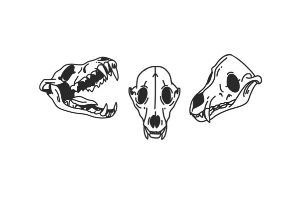 Ручной рисунок вектор абстрактный фондовый плоская графическая иллюстрация с элементами логотипа, череп собаки набор коллекции священной линии икона искусства в простом стиле для брендинга, изолированные на белом фоне — стоковый вектор