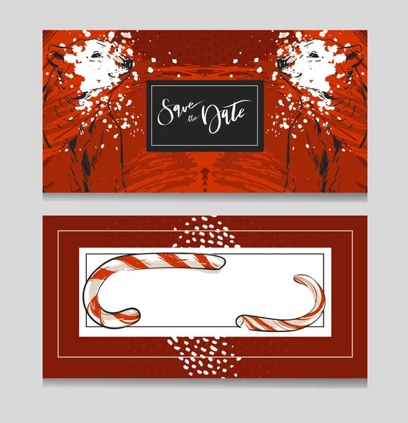 Ručně kreslený vektor grafiky moderní Veselé Vánoce pozdrav dekorace karty šablony set s grafickým lední medvěd izolované na červeném pozadí.Unikátní vánoční přání pro žurnalistiku, plakát, tisk, balení. — Stockový vektor