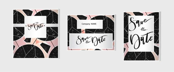 Hand drawn vector abstract artistic geometric card save the date templates set collection. Design for poster, card, invitation, placard, brochure, flayer. — Stock Vector