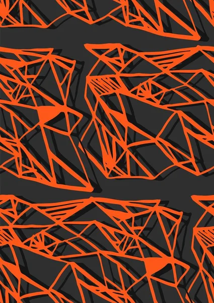 Dibujado a mano patrón gráfico geométrico forrado en colores naranja sobre fondo negro.Diseño para la decoración del hogar, papel, textil, papel de envolver, papel pintado, fondo de tarjeta de invitación. — Vector de stock
