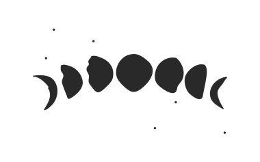 El çizimi vektör soyut düz grafik illüstrasyon seti sihirli göksel astroloji ay evrelerinin logo elementleri beyaz arka planda izole