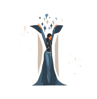 El çizimi vektör stoğu soyut düz grafik çizimi. Zodyak astrolojik çağdaş işaretli. Güzellik sihirbazı kadın karakter kanserli.