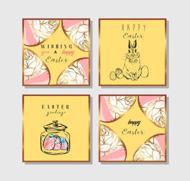 Komik tavşanlı Paskalya tebrik kartın kutlu olsun. Paskalya yumurtası. Vektör illüstrasyonu