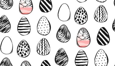 El çizimi vektör soyut yaratıcı evrensel Mutlu Paskalya kusursuz desen tasarımı elementi pastel renklerde paskalya yumurtaları beyaz arka planda izole edilmiş. Alışılmadık grafik dekorasyonu